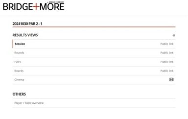 Public results link for Bridge+More game results